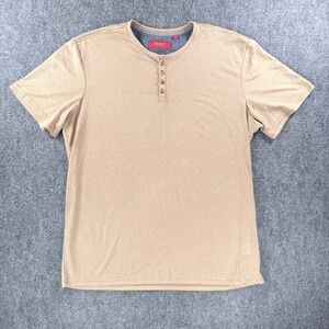 Bruno Milano Henley Shirt Men's XL Beige Tan Short Sleeve Textured Polyester